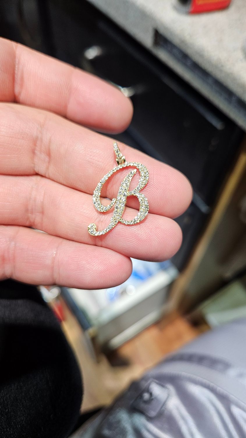 14K CUSTOM DIAMOND INITIAL &quot;K&quot; &amp; &quot;B&quot; PENDANT, EMAIL FOR OTHER KARATS/COLOR: 14K 1.2&quot; &quot;B&quot; .75 CARATS LAB 2.4 GRAMS (3.5MM BAIL OPENING)