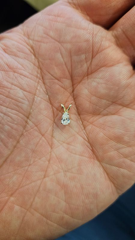 14K .33 CARAT SOLITAIRE PEAR DIAMOND PENDANT (LAB)