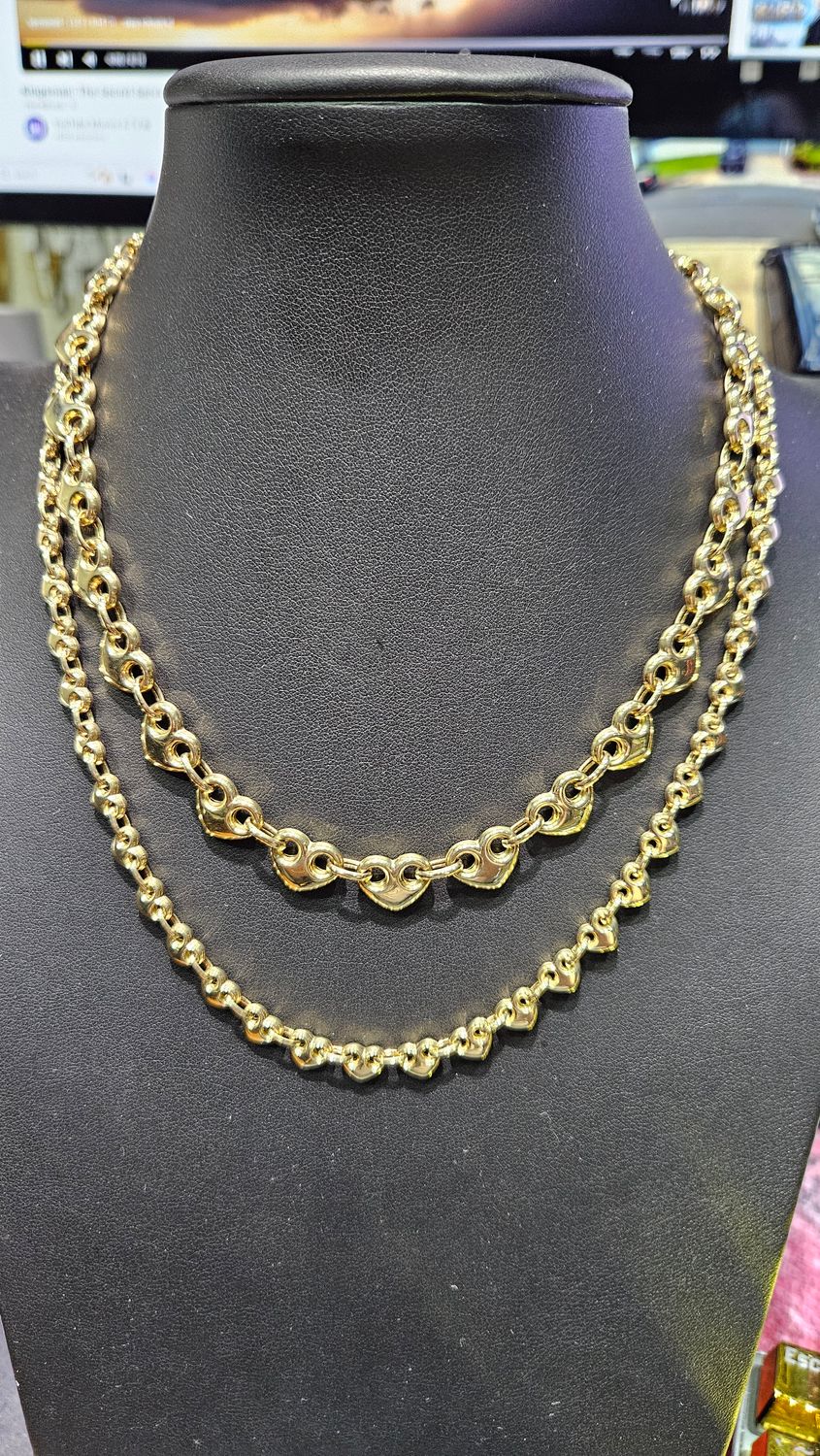 14K PUFFY HEART NECKLACE AND BRACELET