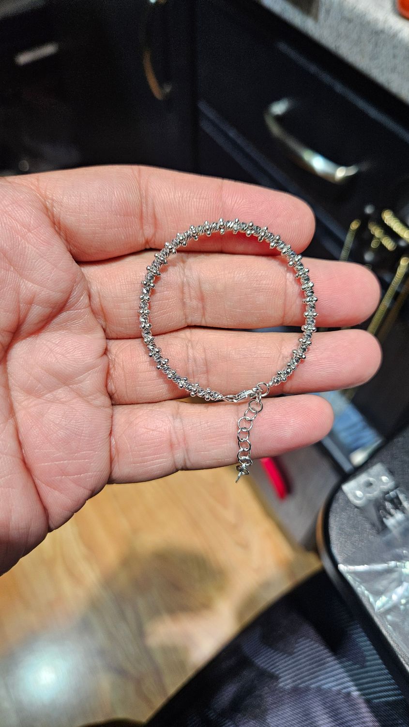 14K 3.5MM MOON CUT BRACELET (SINGLE ROW), ADJUSTABLE LENGTH: 14K 3.5MM WHITE GOLD SIZE 4 3/4&quot; 5 GRAMS FOR BABY/INFANT
