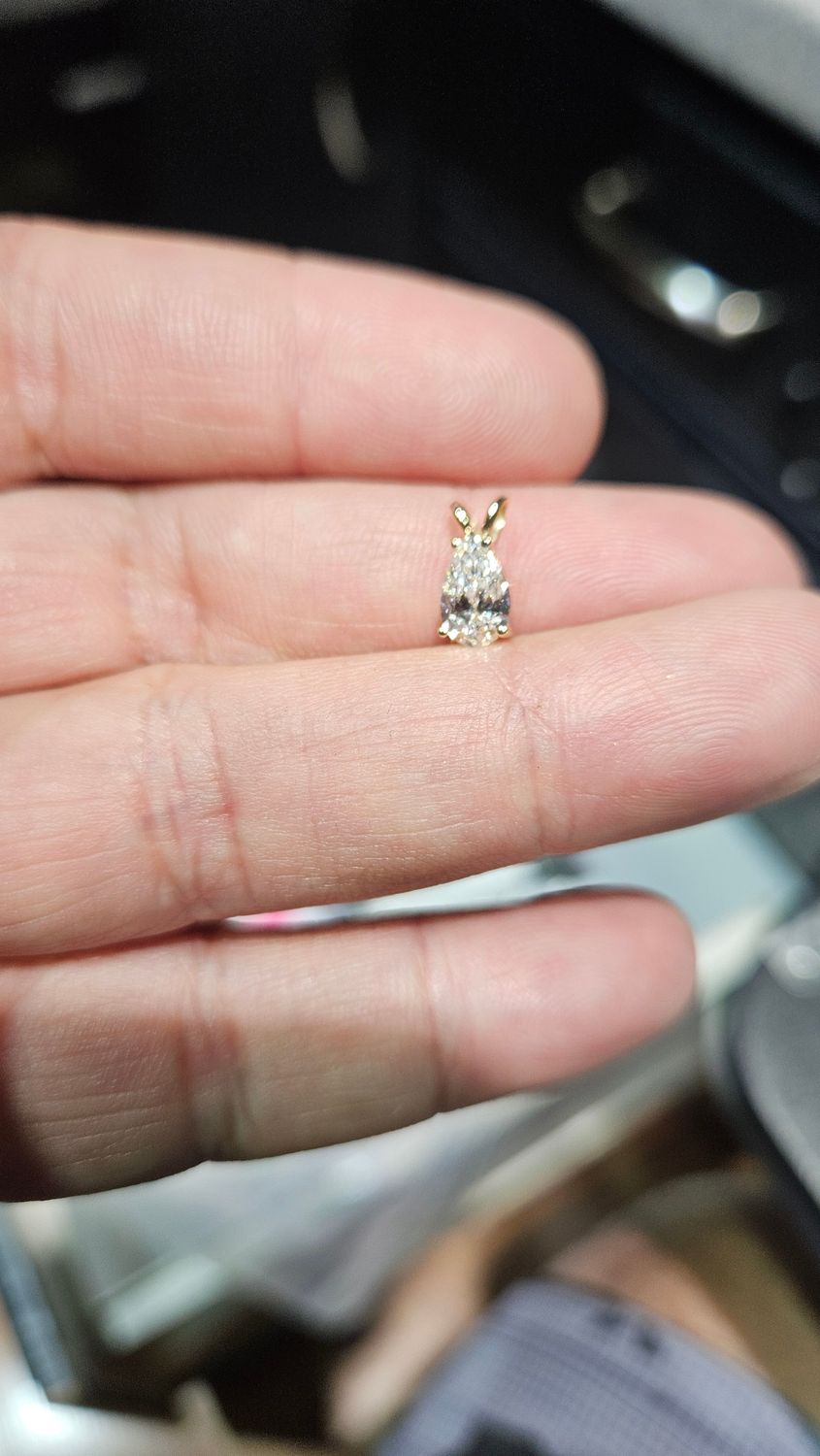 14K .75 CARAT SOLITAIRE PEAR DIAMOND PENDANT (LAB)