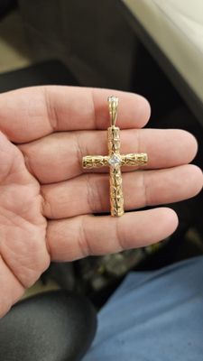14K 2&quot; .50 CARAT PRINCESS DIAMOND CROSS