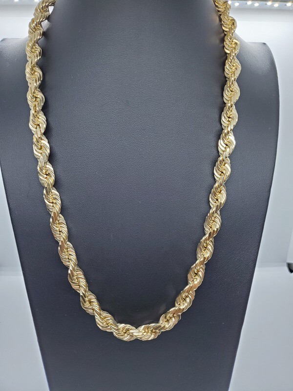14K 10MM DIAMOND CUT ROPE CHAIN