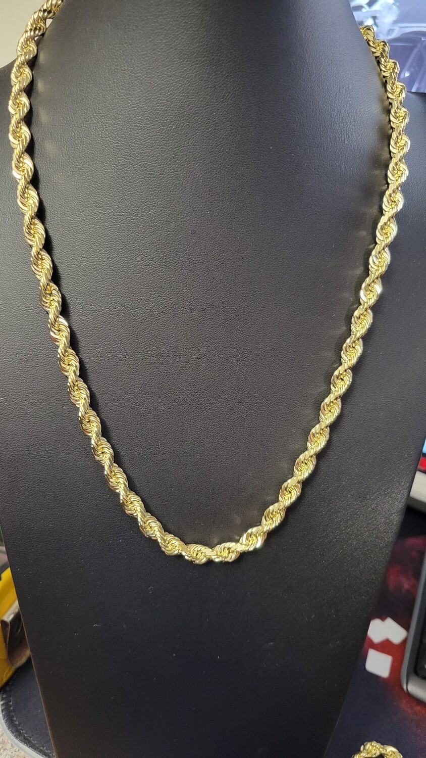 14K 6.5MM DIAMOND CUT ROPE CHAIN