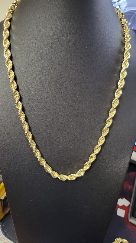 14K 6.5MM DIAMOND CUT ROPE CHAIN