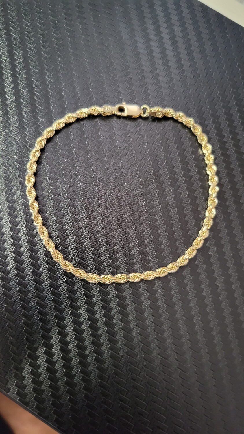 14K 3MM DIAMOND CUT ROPE BRACELET