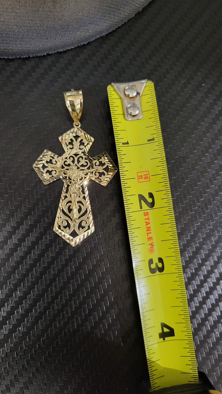 14K 2.5" DIAMOND CUT ORNATE GOTHIC CRUCIFIX CROSS PENDANT