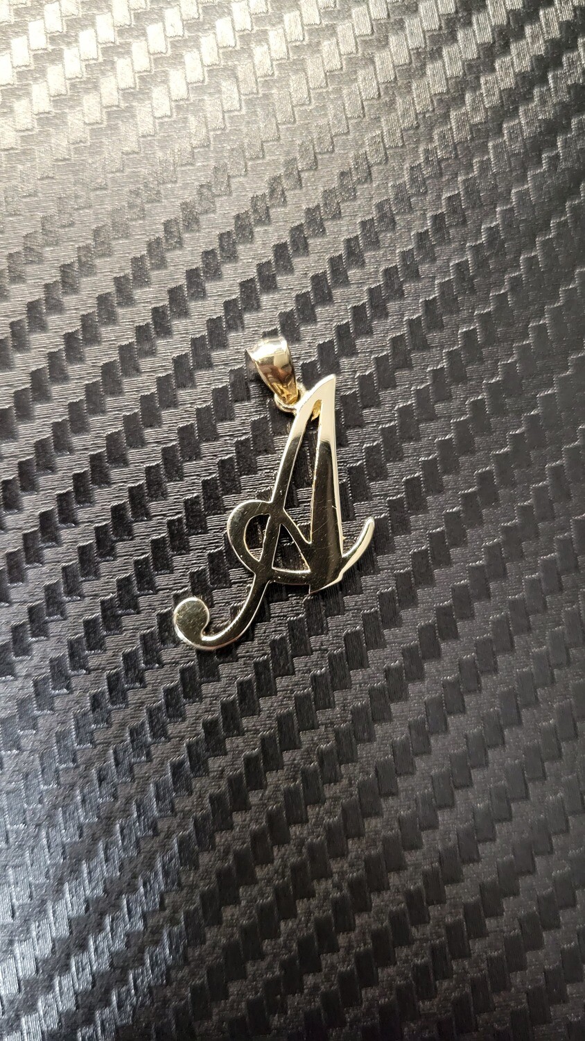14K CURSIVE INITIAL PENDANTS, MIGHT HAVE SMALL IMPERFECTIONS FROM CASTING: 14K LETTER "A" 2.4 GRAMS