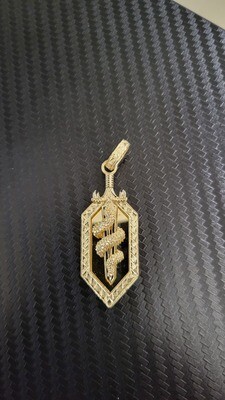 14K 2.1" SHIELD SNAKE/SWORD PENDANT
