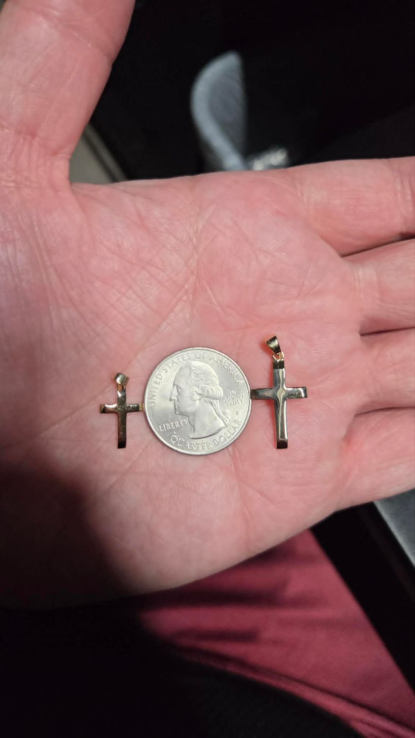 14K-22K GLOSS CROSSES, PREORDERS TAKE 6 WEEKS TO SHIP OUT-PRICE ADJUSTED TO ACTUAL WEIGHT: 14K 3/4" CROSS APPROX. .90 GRAMS (TINY)