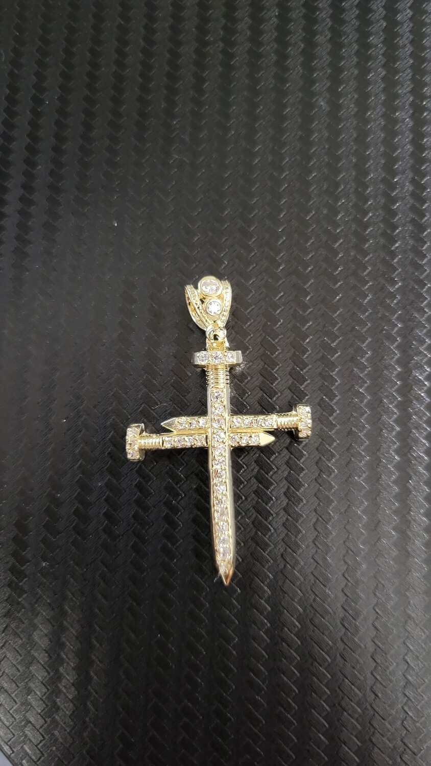 14K CZ NAIL CROSS PENDANT