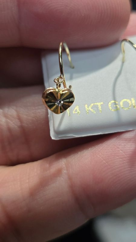 14K D/C DANGLING HEART EARRINGS