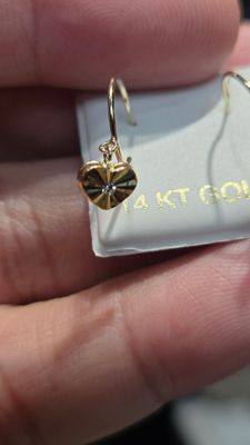 14K D/C DANGLING HEART EARRINGS