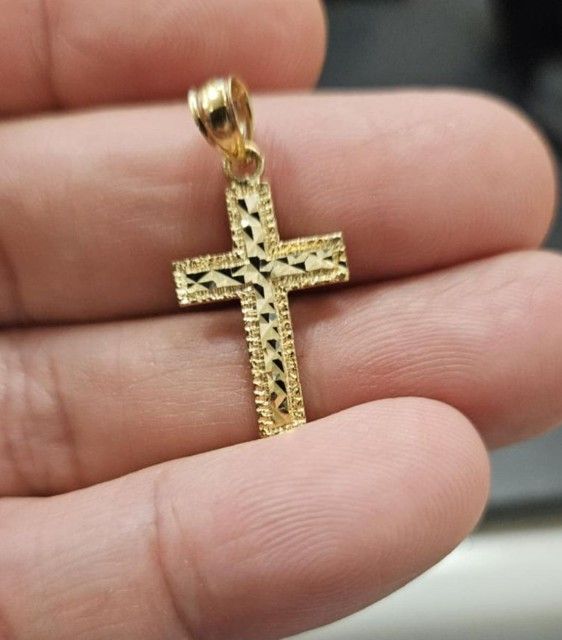 14K DIAMOND CUT CROSSES, 14K DC CROSS: 14K 1.1" CROSS 1.2 GRAMS (4MM BAIL OPENING)