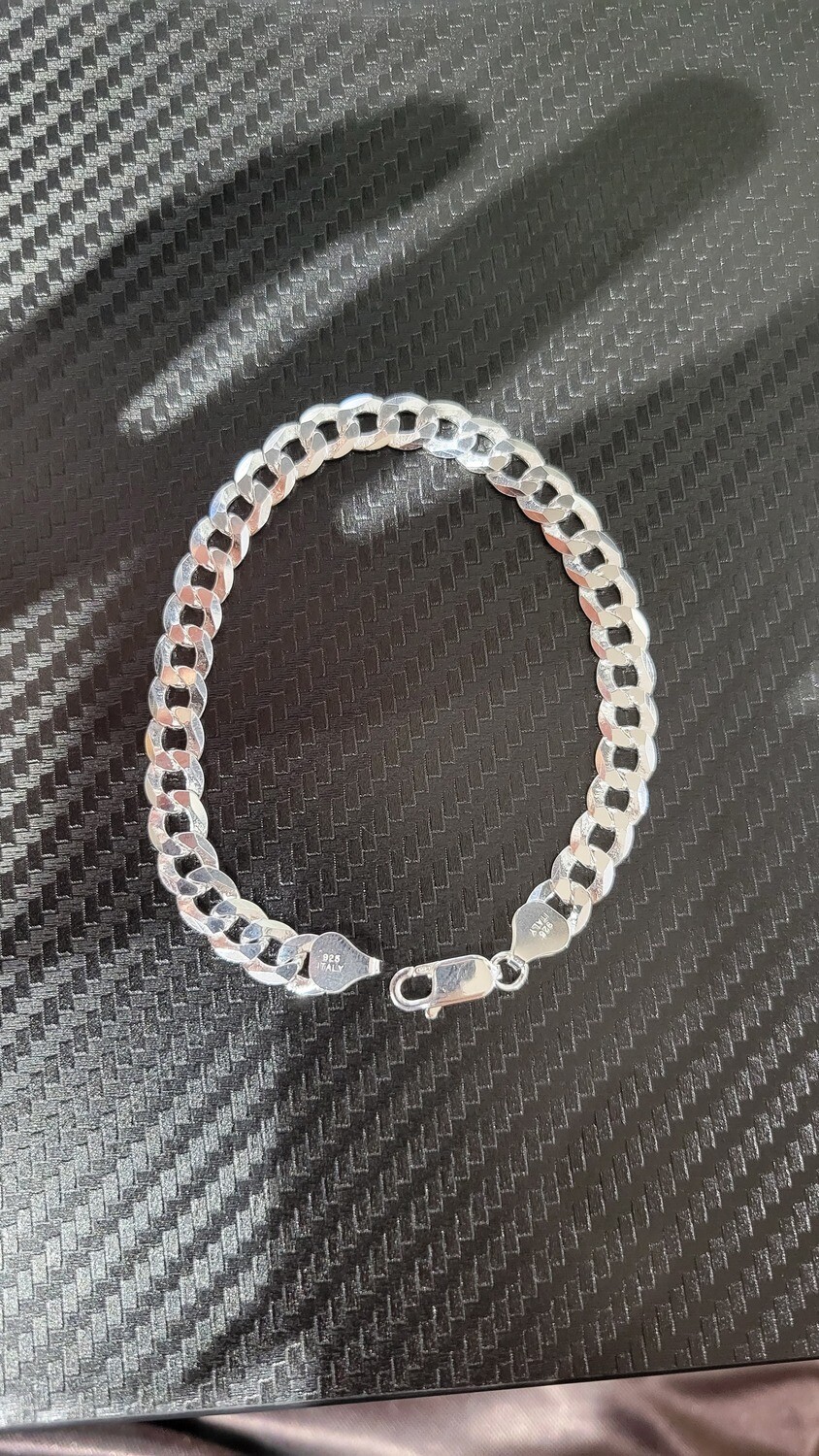 STERLING SILVER 7.5MM FLAT CURB BRACELET