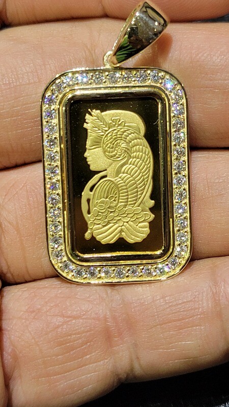 10 GRAM PAMP SUISSE LADY FORTUNA PENDANT W/DIAMOND BEZEL