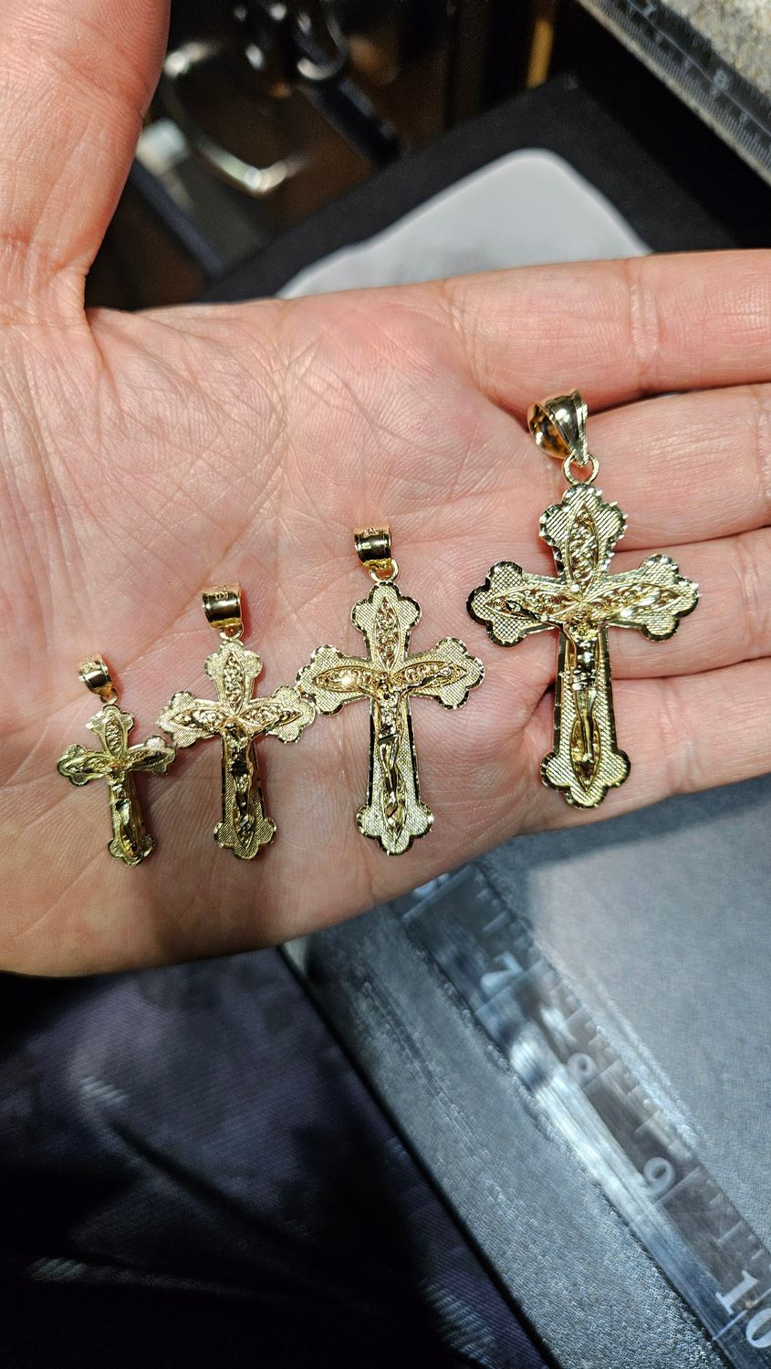 14K FANCY DC CRUCIFIXES