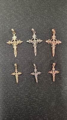 14K FANCY DC CRUCIFIX PENDANT