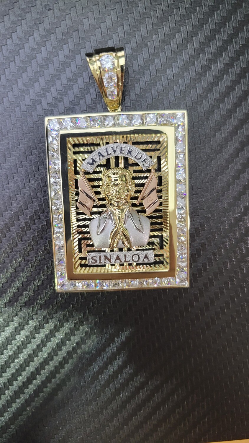 14K 3" CZ MALVERDE TRICOLOR PENDANT