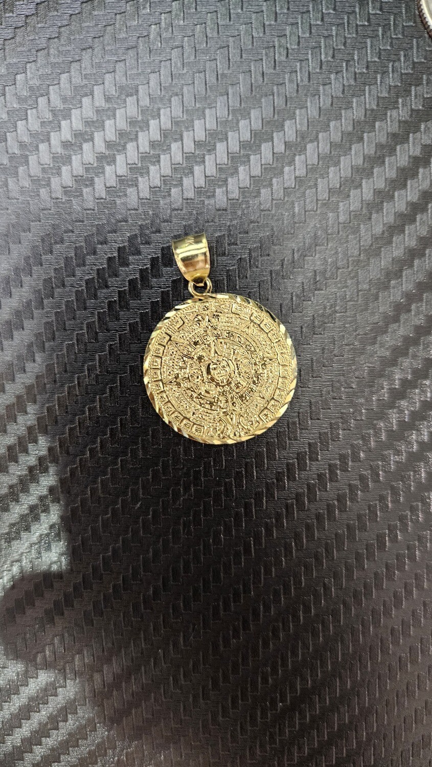 14K 1.3" AZTEC CALENDAR PENDANT