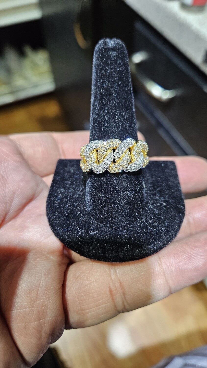 14K 12MM DIAMOND CUBAN RING