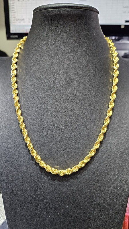 22K &amp; 24K 6MM DIAMOND CUT ROPE CHAIN