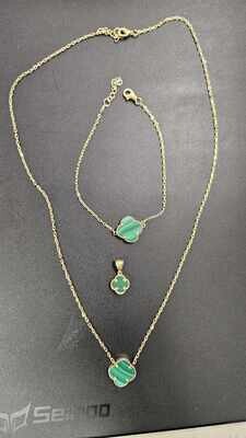 14K CLOVER PENDANT, BRACELET, EARRINGS, &amp; NECKLACE