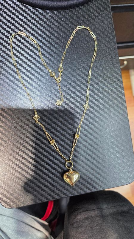 14K PAPERCLIP U-LINK HEART &amp; CLOVER NECKLACE AND BRACELET