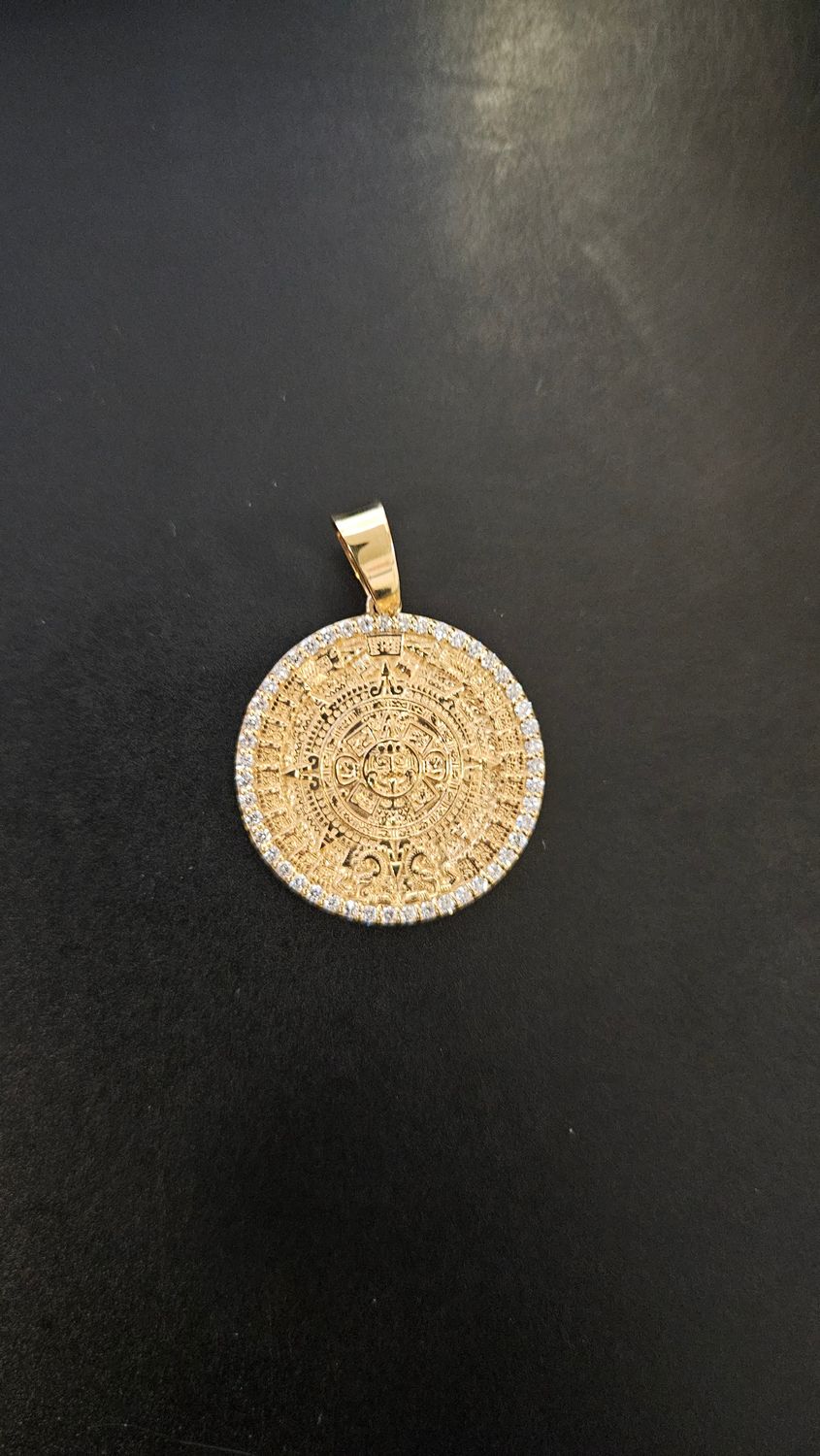 14K 1.3" DIAMOND AZTEC CALENDAR PENDANT