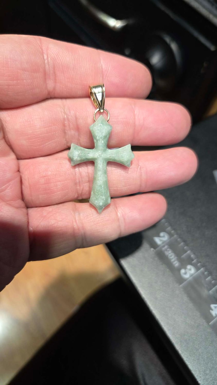 14K JADE PENDANTS, GRADE A JADE! NO TREATMENTS!: 14K 1.9" CROSS W/ONLY GOLD BAIL 5.3 GRAMS (6MM BAIL OPENING)