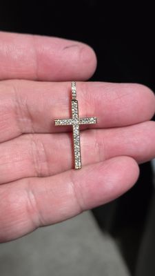 14K 1.25" .49 CARAT ICED OUT BLOCK CROSS