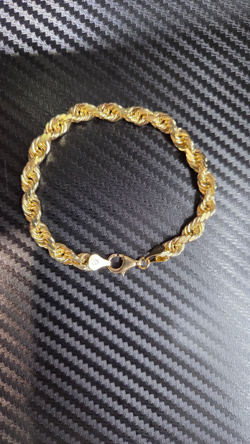 14K 6.5MM DIAMOND CUT ROPE BRACELET