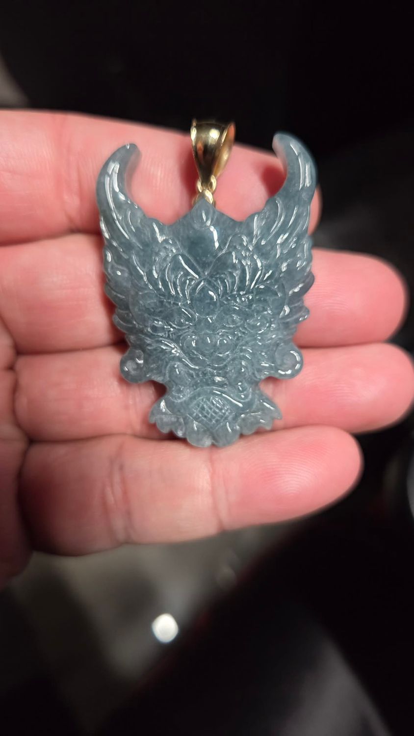 14K JADEITE HANNYA/ONI MASKS, JAPANESE MASKS: 14K 2" MASK #1  29.94 GRAMS