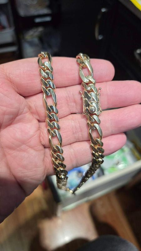 14K 9MM FIGARO-CUBAN CHAIN &amp; BRACELET