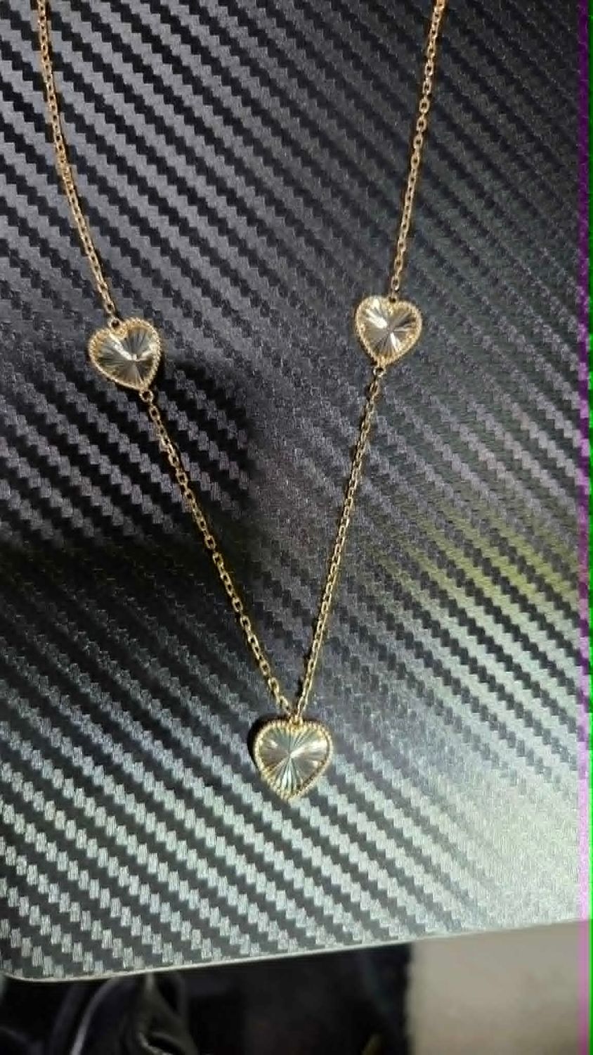 14K D/C HEARTS, STARTS, &amp; BUTTERFLY CHAINS, WIDTHS &amp; LENGTHS: 14K 14MM 3 HEART 17-18" 6.7 GRAMS (2 SIDE HEARTS 12MM)