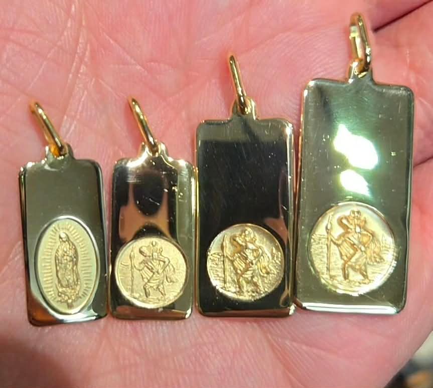 14K VIRGIN MARY &amp; SAINT CHRISTOPHER DOG TAGS