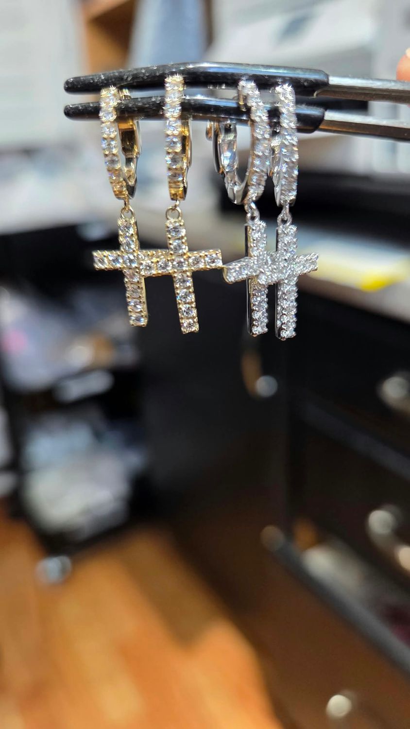 14K DIAMOND CROSS EARRINGS