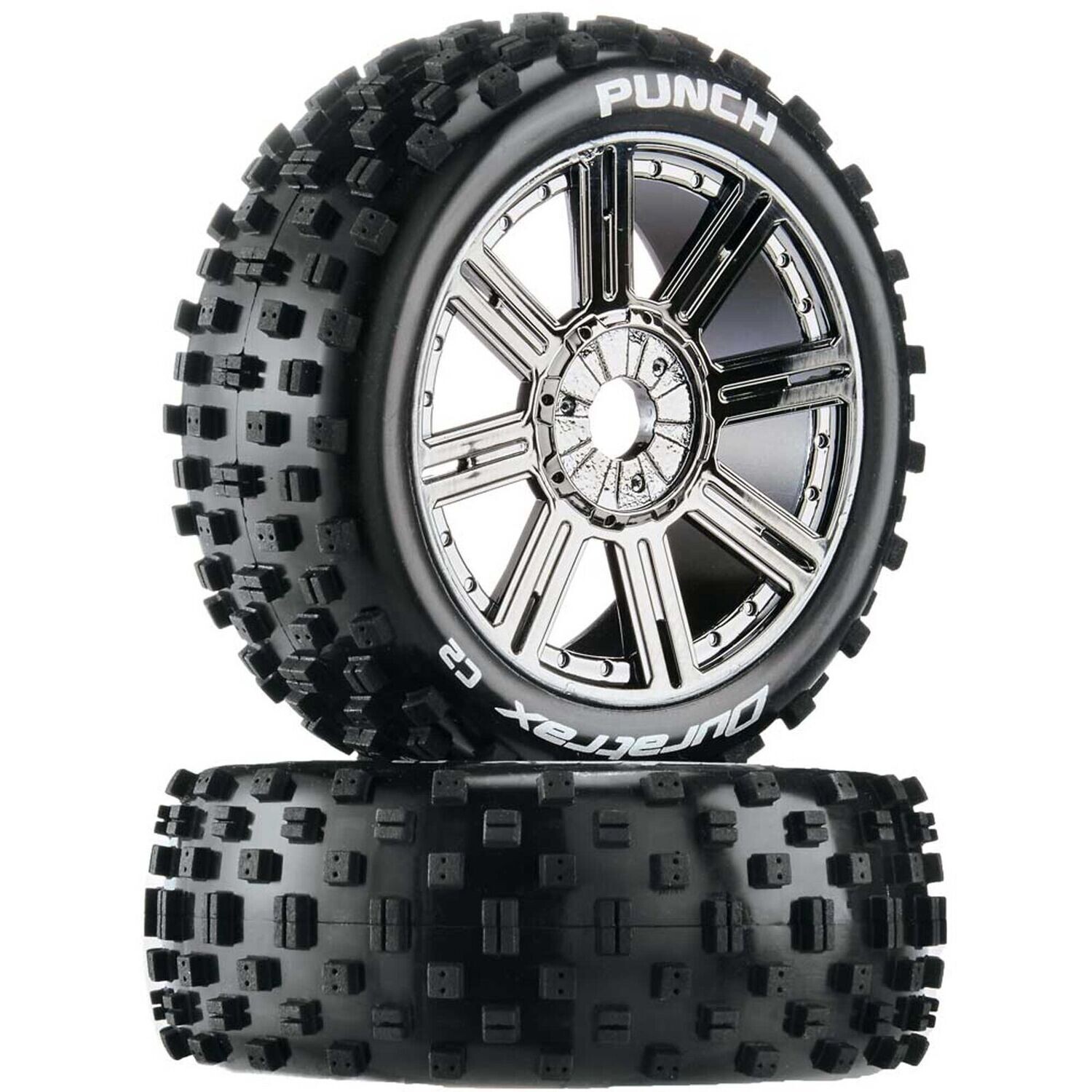 DuraTrax Punch Buggy C2 Mounted Buggy Spoke Tires, Chrome (2)