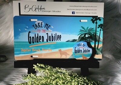 "Take Me To the Golden Jubilee" License Plates w/ Car Coaster Jupiter Beach Golden Jubilee
