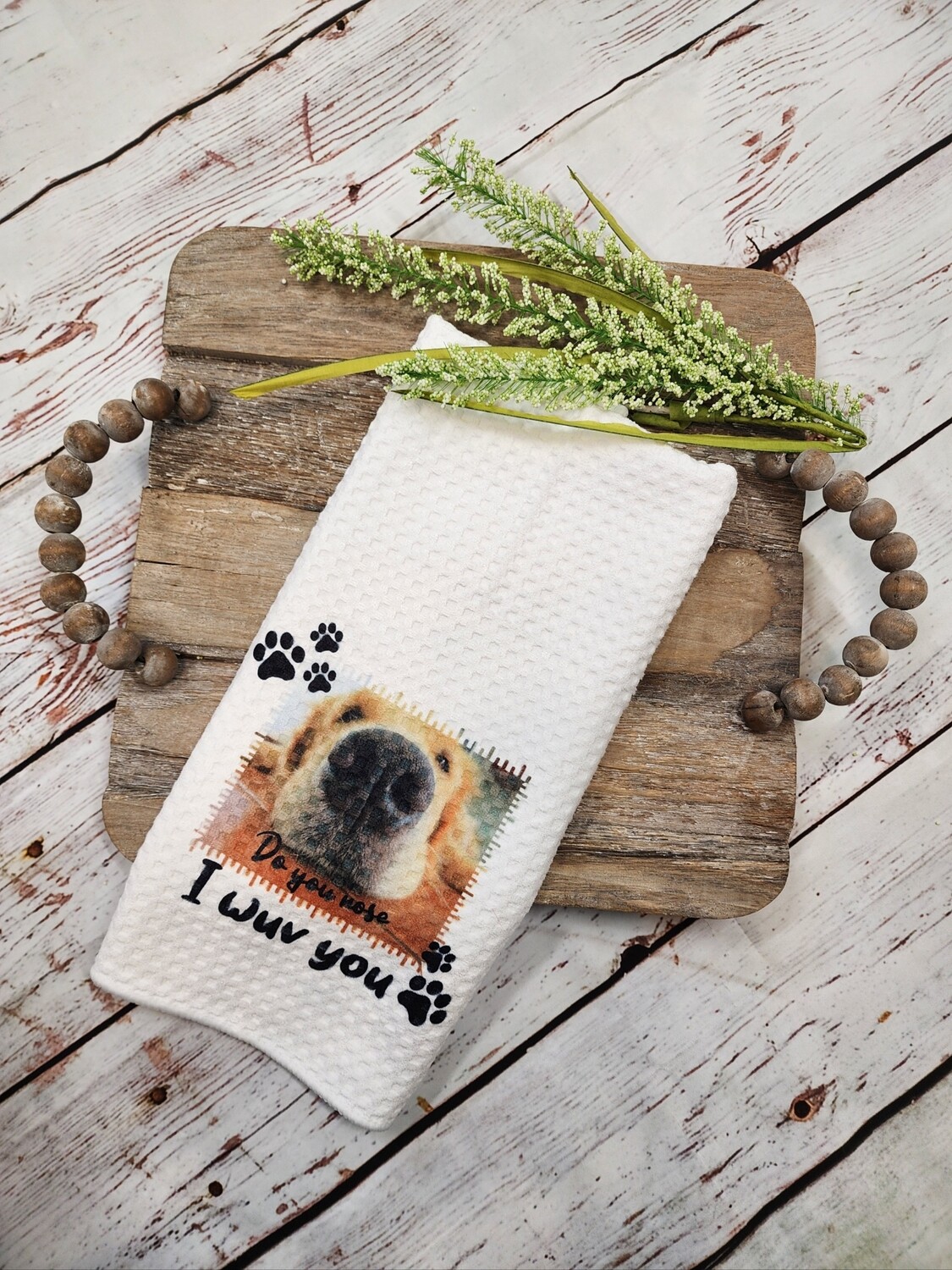 Golden Retriever Nose Bop Waffle Weave Towel, I Wuv You