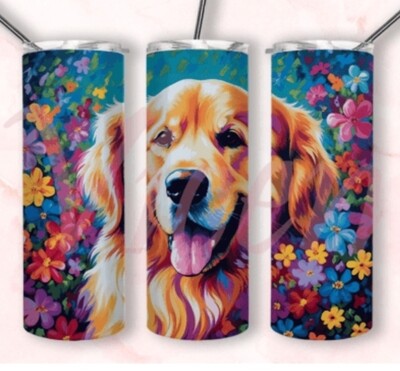 "OOPSIES" Discounted Happy Accidents Blue Floral Golden Retriever--SEE PICS