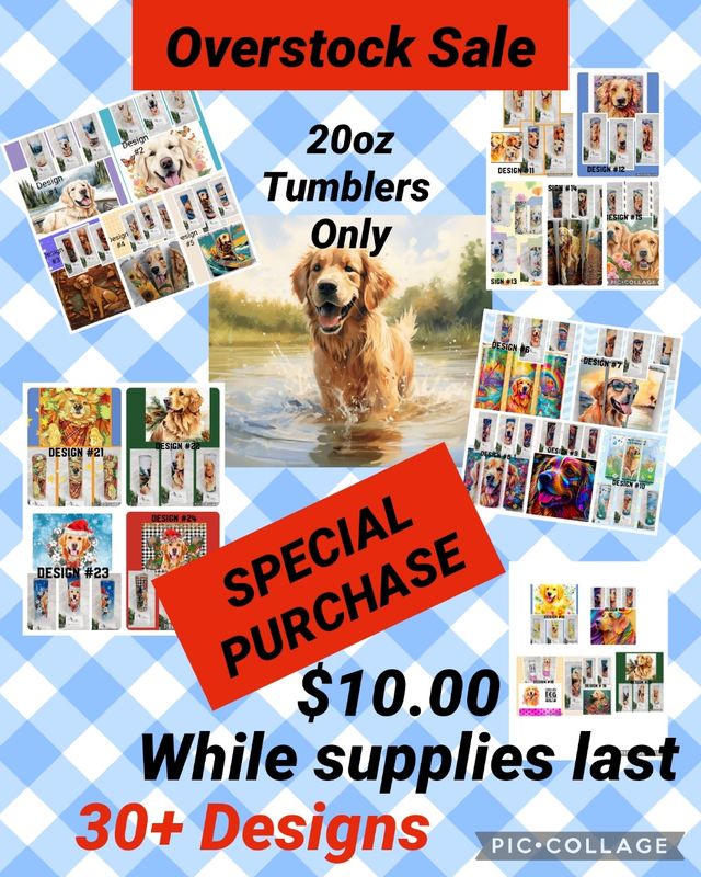 SPECIAL PURCHASE---Golden Retriever 20oz. Stainless Tumblers Asst. Designs
