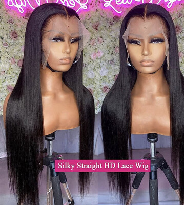 Iris Queen 13x4 HD Straight Lace Front Wigs Human Hair Pre Plucked with Baby Hair 180 Density 10A Transparent Lace Frontal Wigs for Black Women Bleached Knots Natural Color (20 inch)