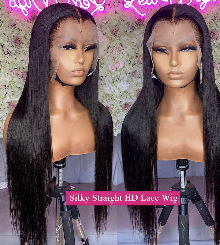 Iris Queen 13x4 HD Straight Lace Front Wigs Human Hair Pre Plucked with Baby Hair 180 Density 10A Transparent Lace Frontal Wigs for Black Women Bleached Knots Natural Color (20 inch)