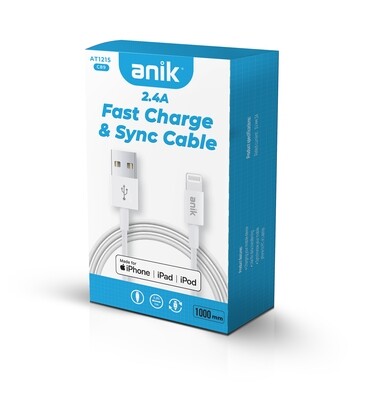 ANIK AT1215 2.4A USB to Lightning MFI Charge Cable 1M ANIK AT1215 2.4A USB to Lightning MFI Charge Cable 1M