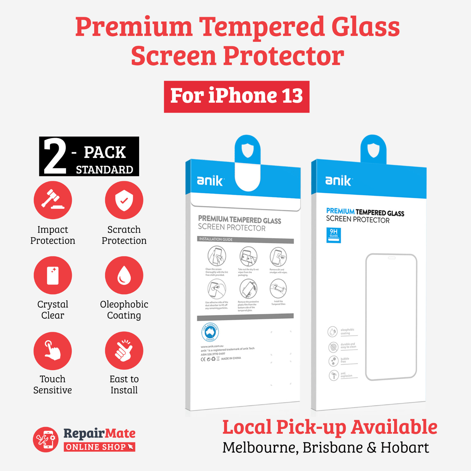 ANIK Premium Standard Tempered Glass Screen Protector for iPhone 13 [2 Pack]