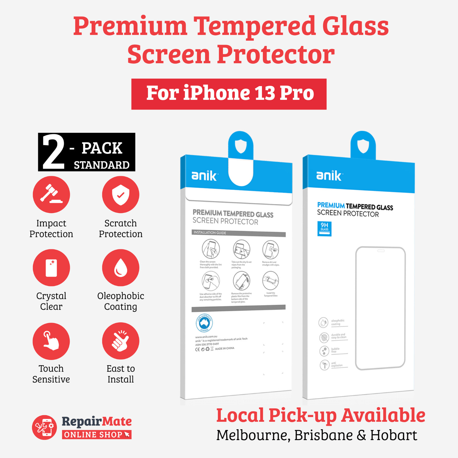 ANIK Premium Standard Tempered Glass Screen Protector for iPhone 13 Pro [2 Pack]