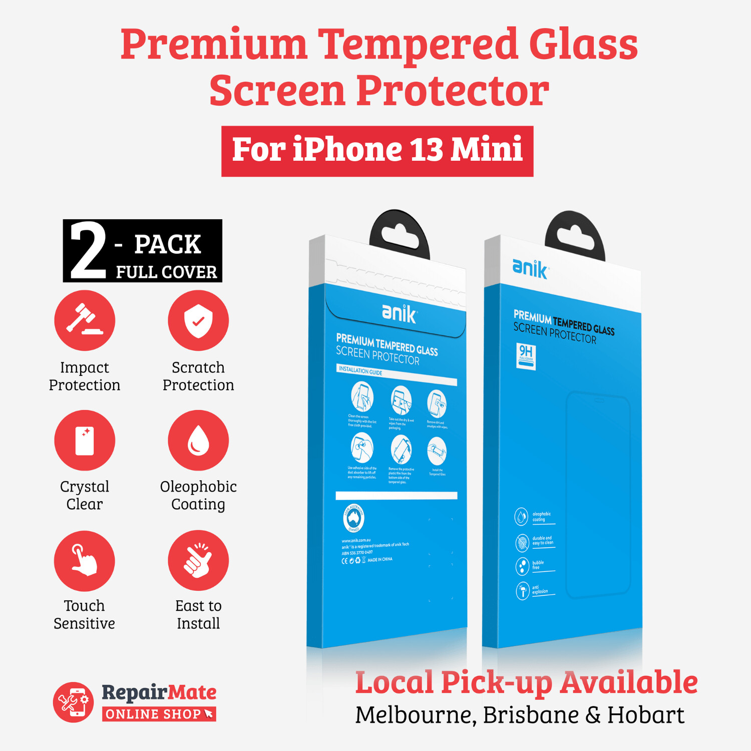 ANIK Premium Full Cover Tempered Glass Screen Protector for iPhone 13 Mini [2 Pack]