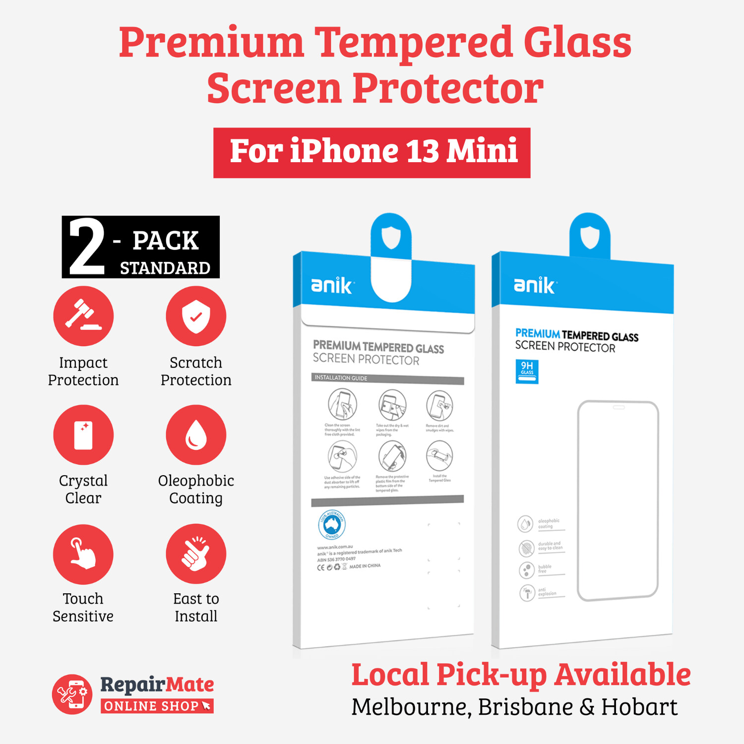 ANIK Premium Standard Tempered Glass Screen Protector for iPhone 13 Mini [2 Pack]