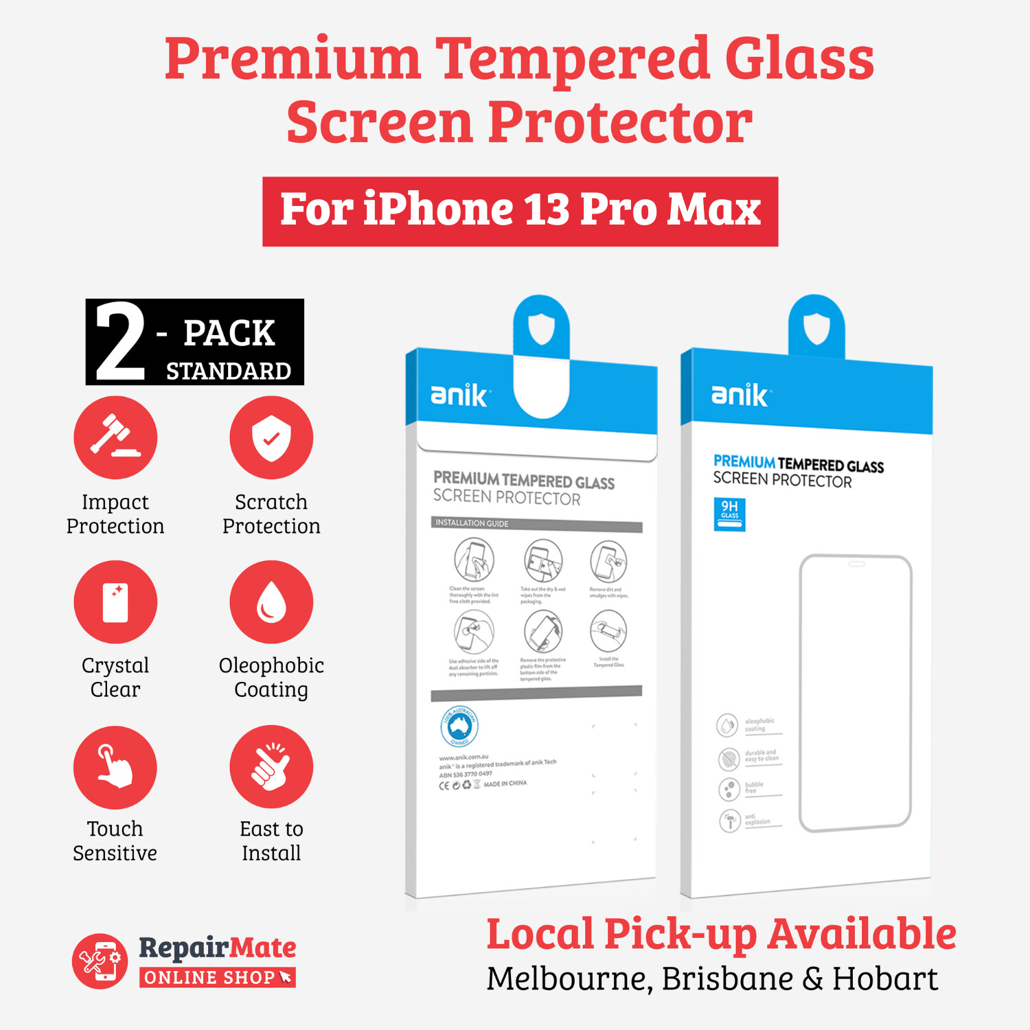 ANIK Premium Standard Tempered Glass Screen Protector for iPhone 13 Pro Max [2 Pack]